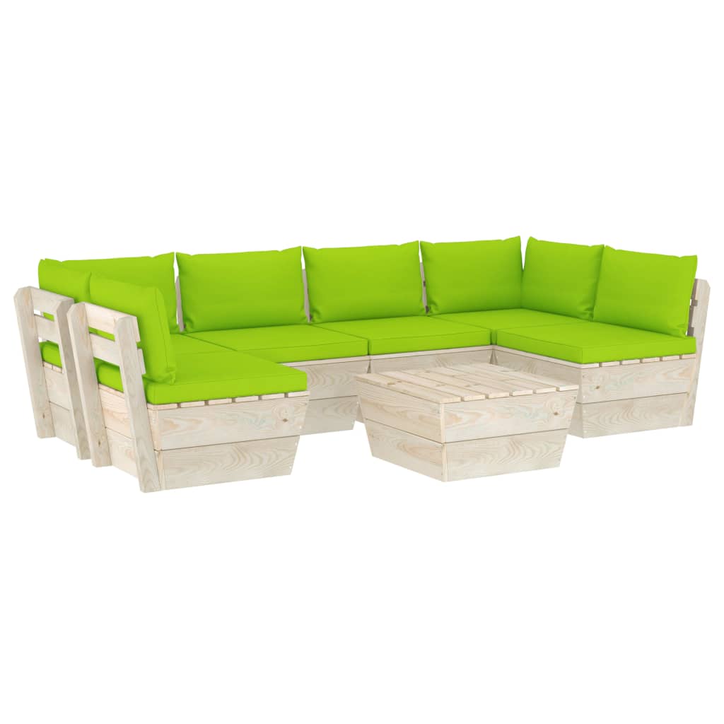 Mobilier de gradina din paleti cu perne colorate cu 7 piese, vidaXL, Lemn, 60 x 60 x 65 cm, Verde deschis