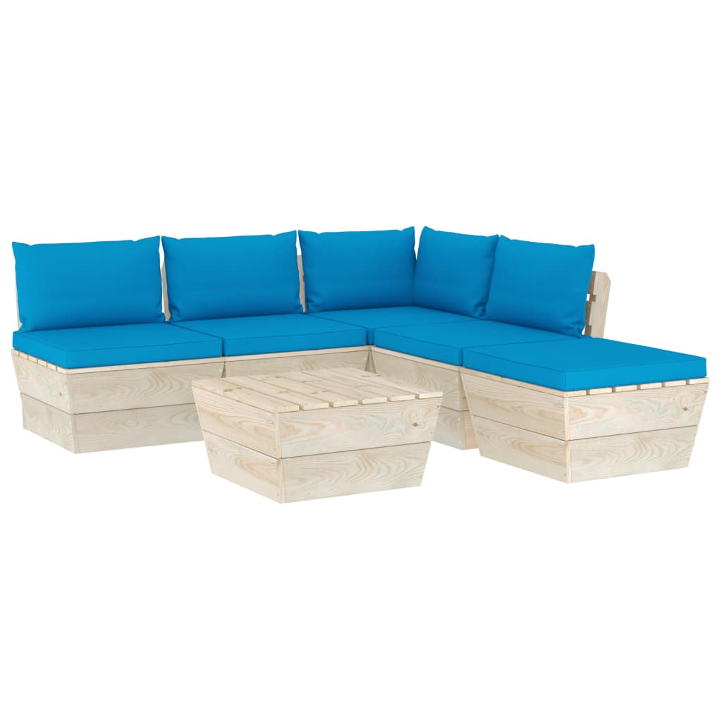 Mobilier de gradina din paleti cu perne colorate cu 6 piese, vidaXL, Lemn, 60 x 60 x 65 cm, Albastru