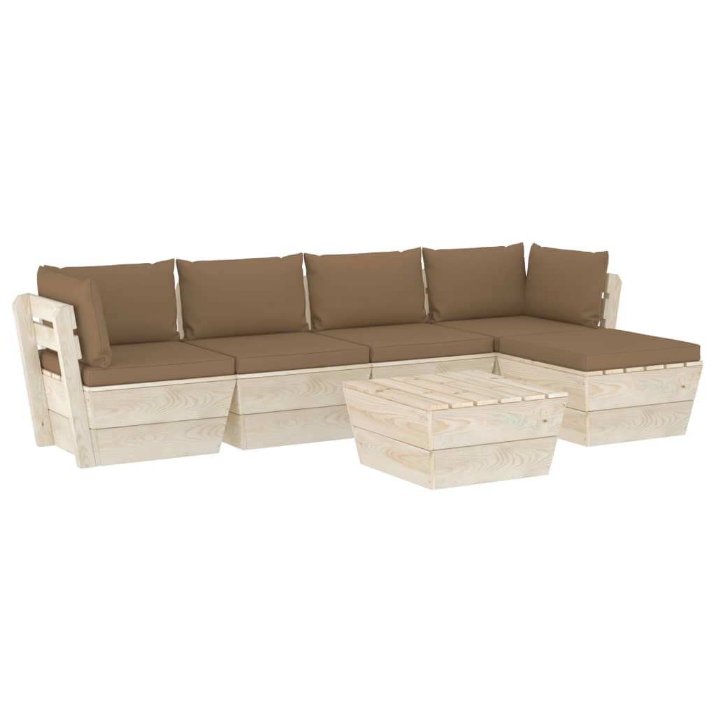 Mobilier de gradina din paleti din lemn de molid cu perne cu 6 piese, vidaXL, Lemn, 60 x 60 x 65 cm, Taupe