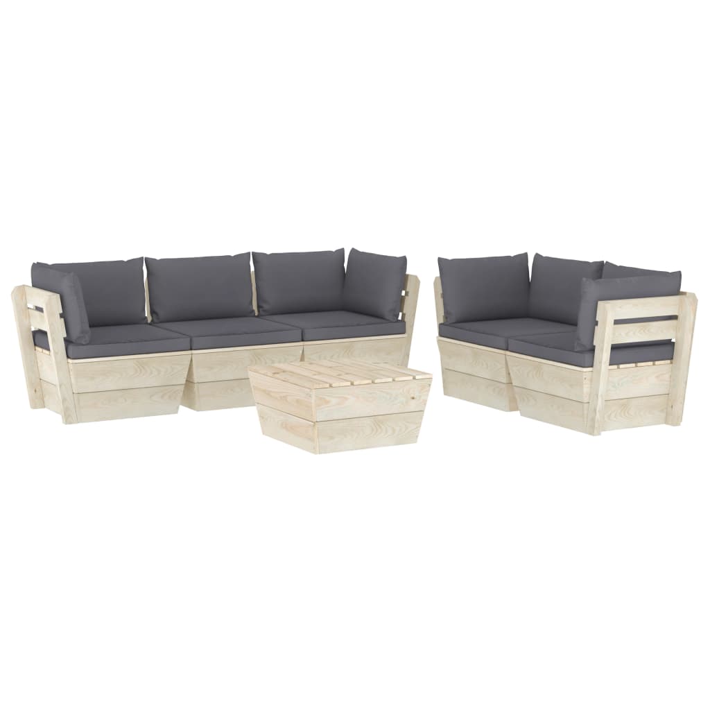 Mobilier de gradina din paleti cu perne gri antracit cu 6 piese, vidaXL, Lemn, 60 x 60 x 65 cm, Antracit