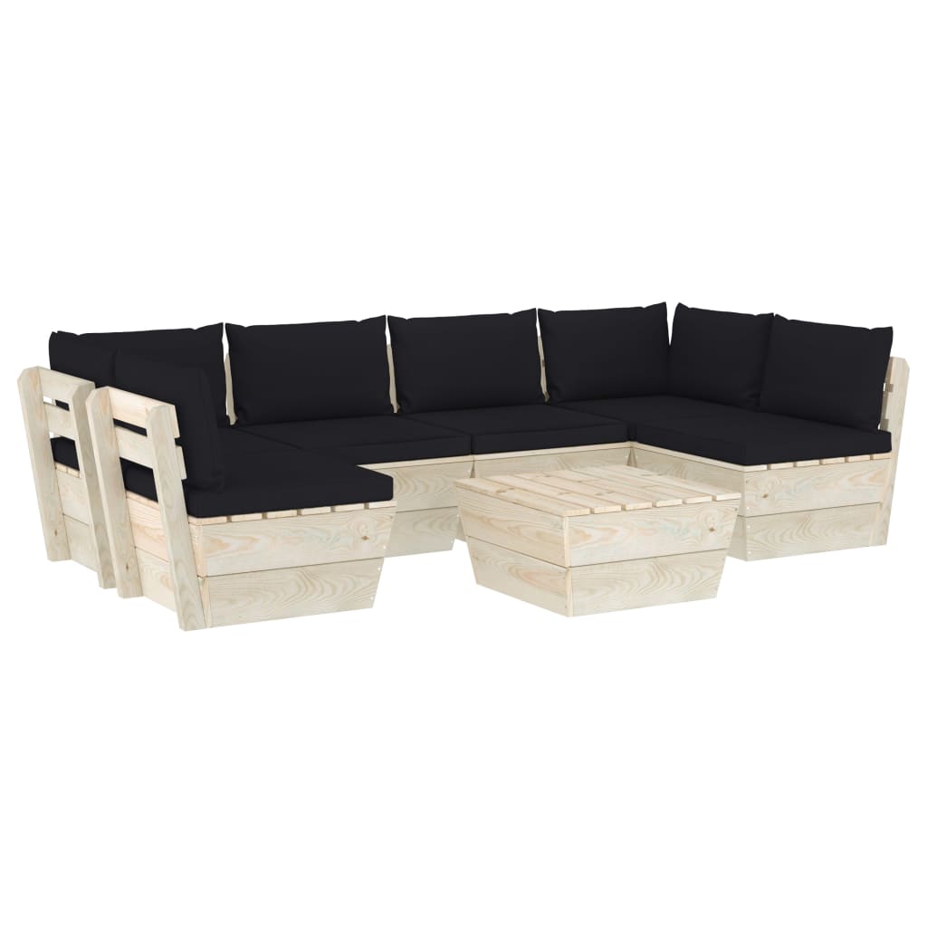 Mobilier de gradina din paleti cu perne colorate cu 7 piese, vidaXL, Lemn, 60 x 60 x 65 cm, Negru
