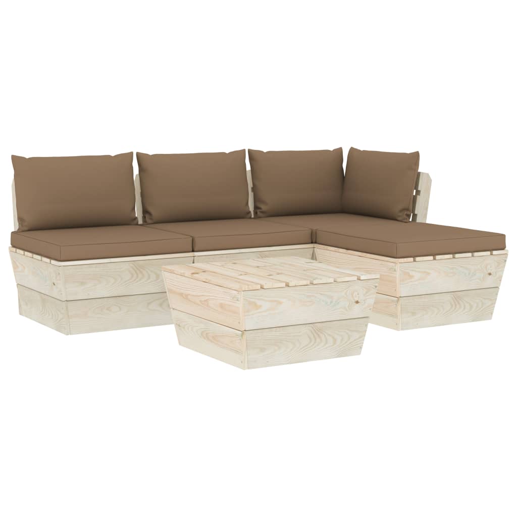 Mobilier de gradina din paleti cu perne colorate cu 5 piese, vidaXL, Lemn, 60 x 60 x 65 cm, Taupe