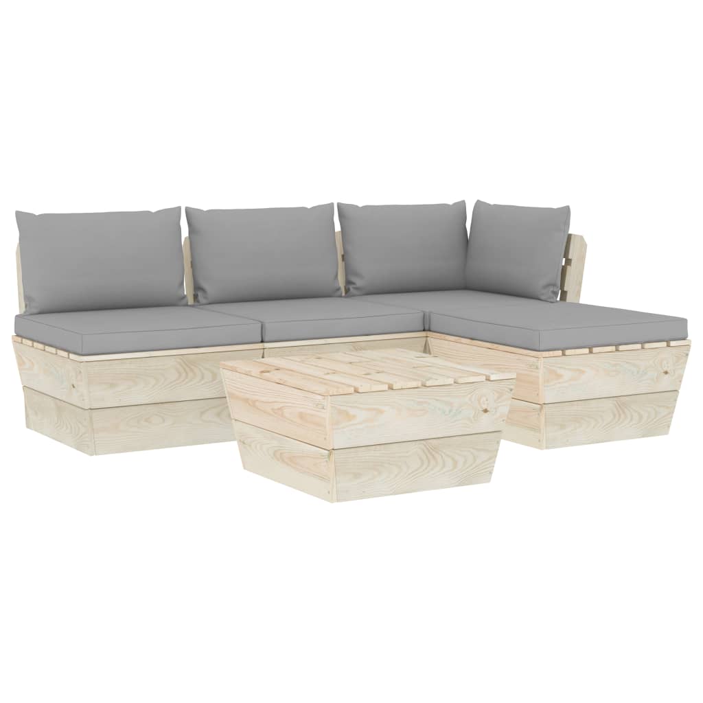 Mobilier de gradina din paleti cu perne colorate cu 5 piese, vidaXL, Lemn, 60 x 60 x 65 cm, Gri