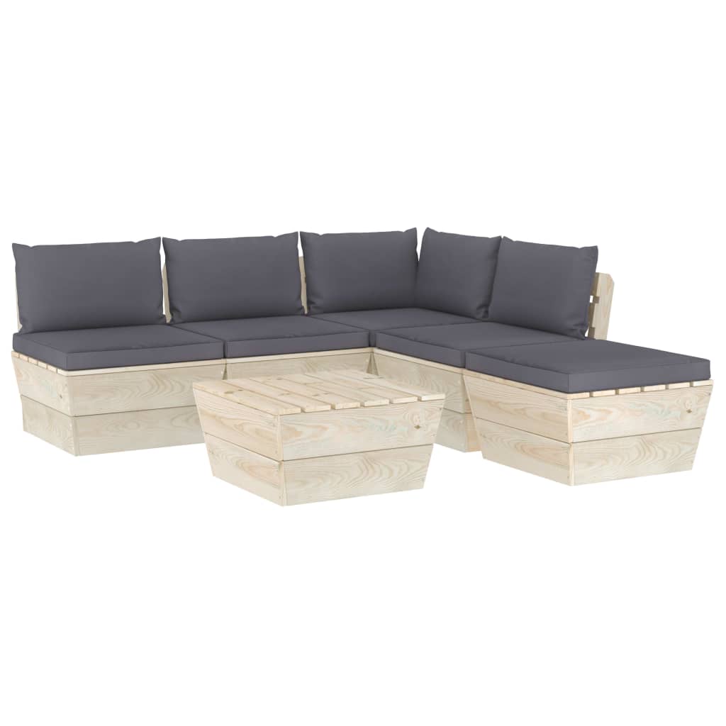 Mobilier de gradina din paleti cu perne colorate cu 6 piese, vidaXL, Lemn, 60 x 60 x 65 cm, Antracit