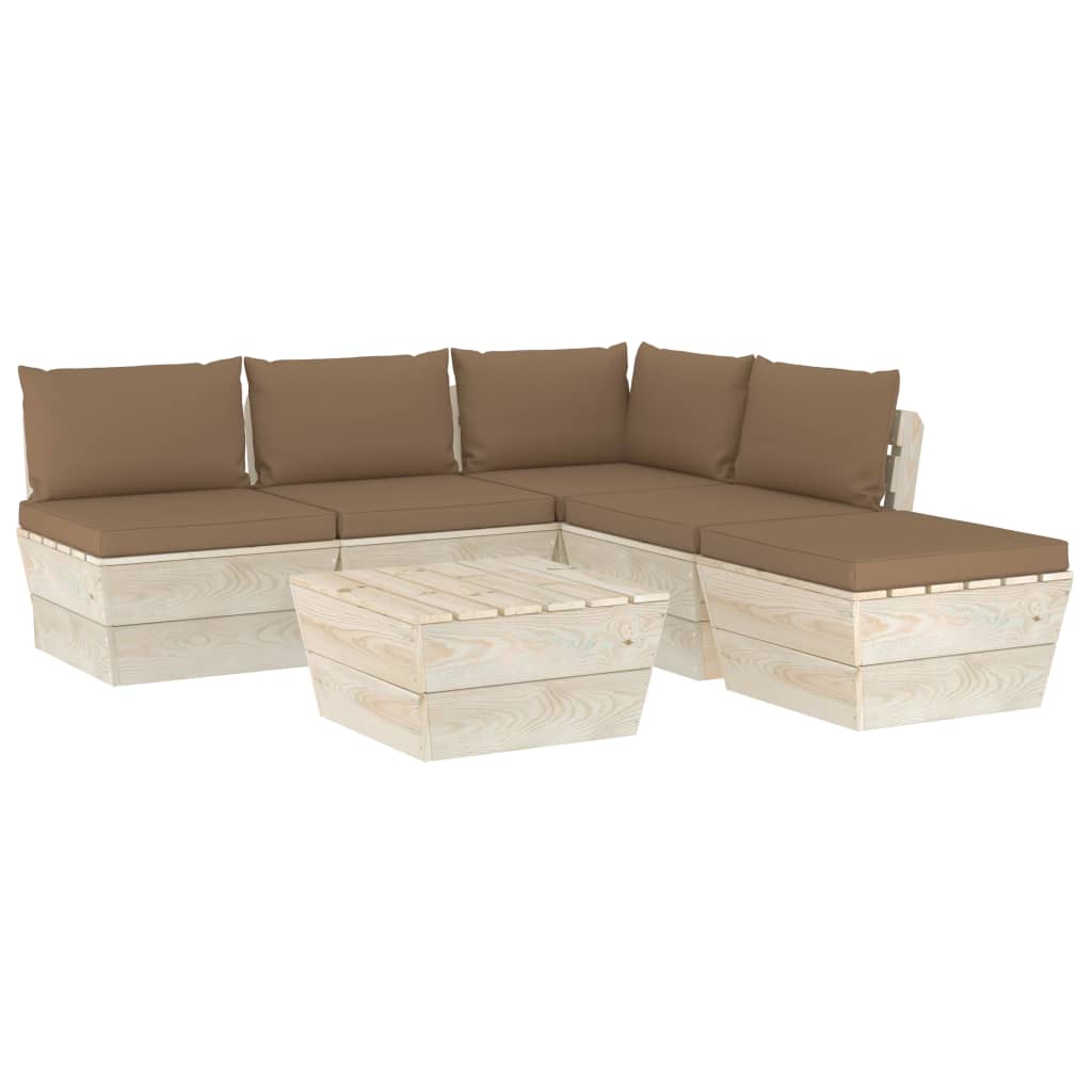Mobilier de gradina din paleti cu perne colorate cu 6 piese, vidaXL, Lemn, 60 x 60 x 65 cm, Taupe
