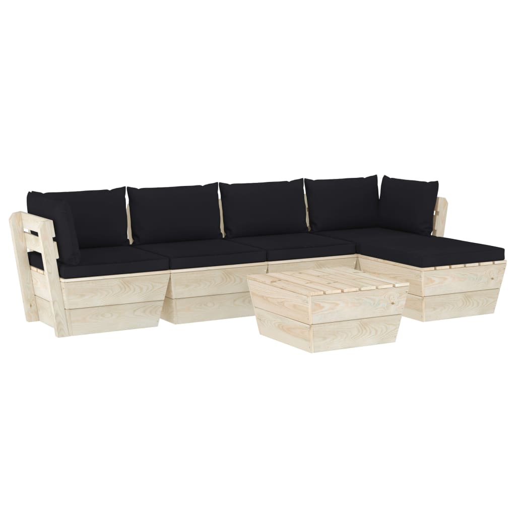 Mobilier de gradina din paleti din lemn de molid cu perne cu 6 piese, vidaXL, Lemn, 60 x 60 x 65 cm, Negru