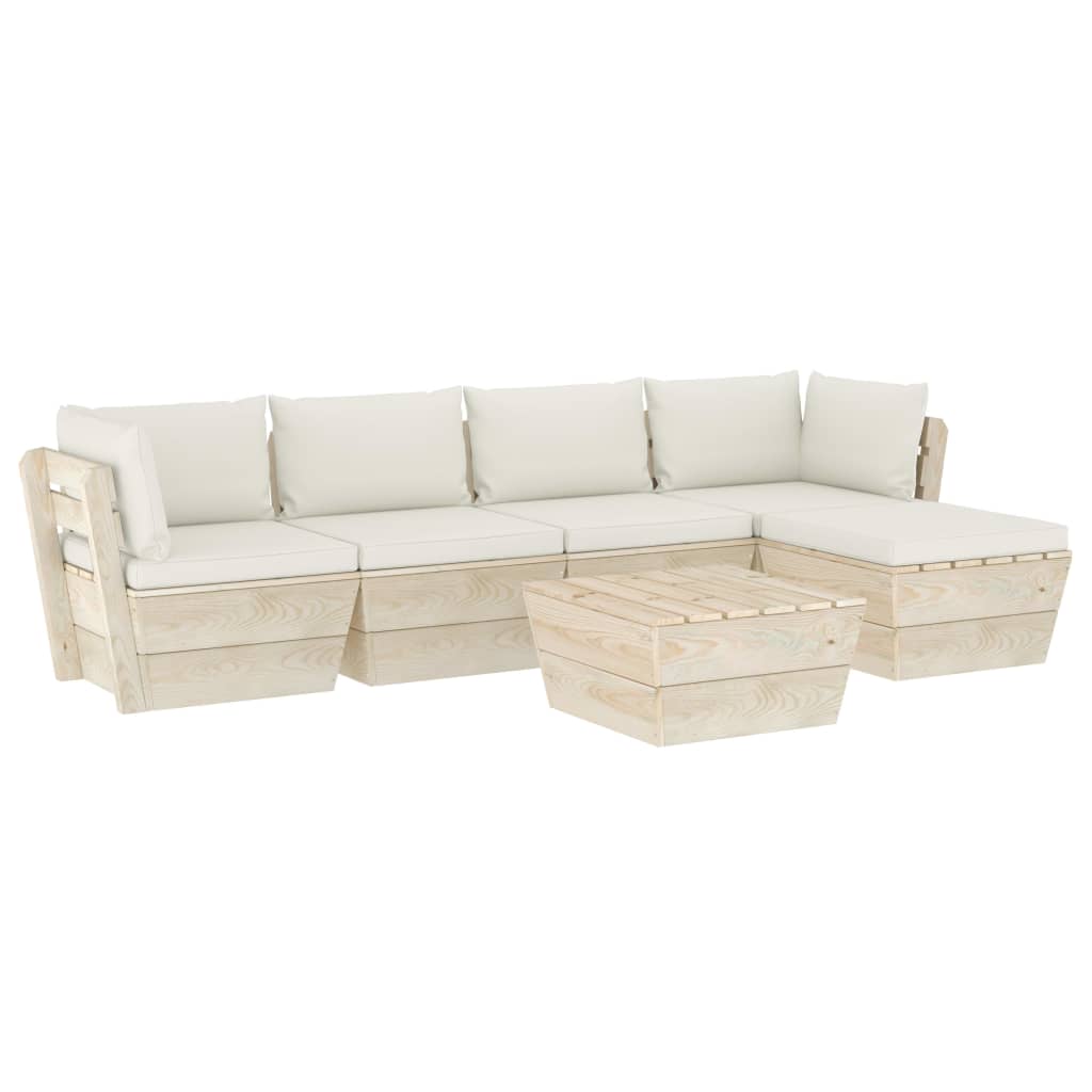 Mobilier de gradina din paleti din lemn de molid cu perne cu 6 piese, vidaXL, Lemn, 60 x 60 x 65 cm, Crem