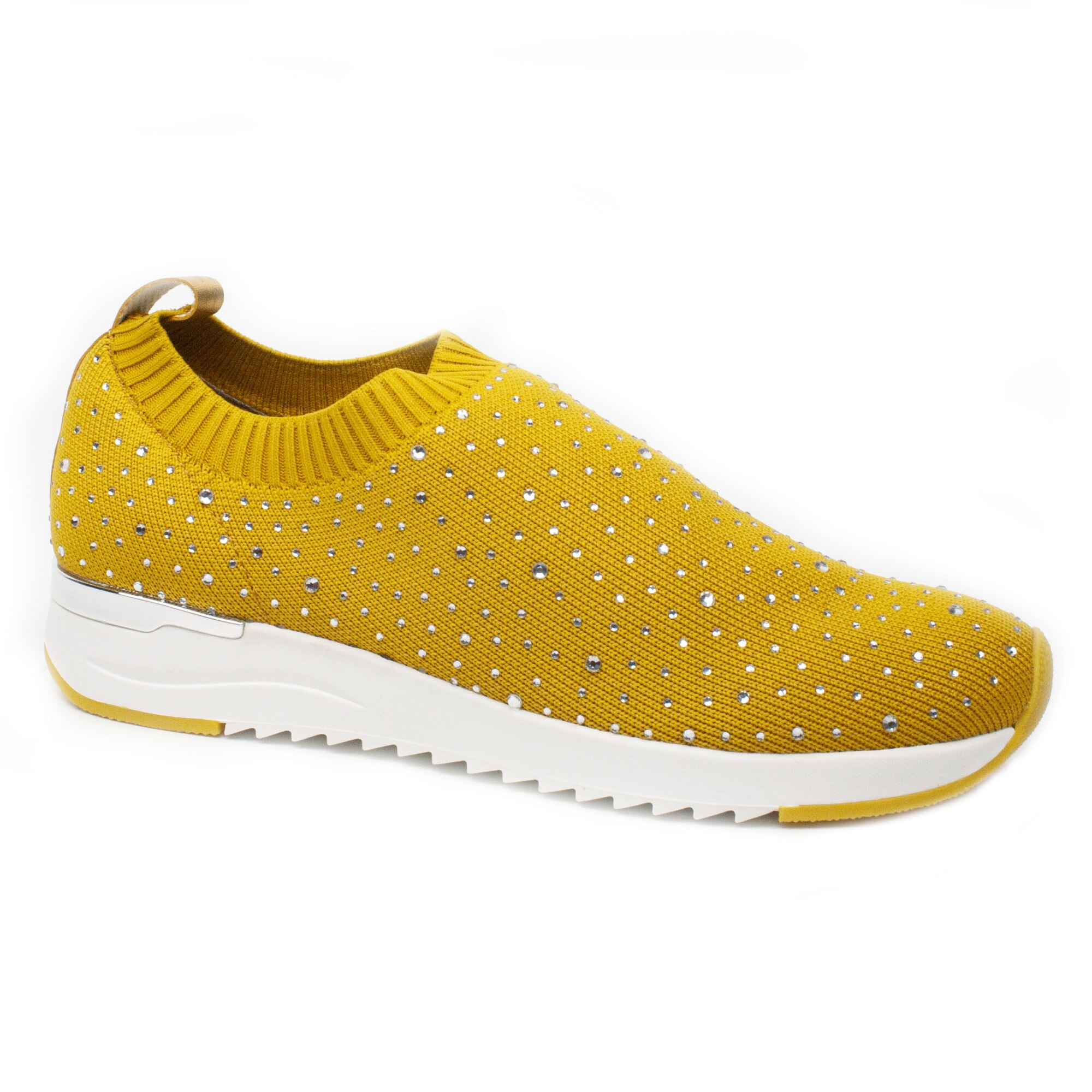 Pantofi sport dama slip on cu strasuri galben