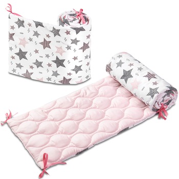 Set 2 aparatori matlasate patut 120x60 cm Kidizi All Pink Stars Deluxe, inaltime 35 cm Set 2 aparatori matlasate patut 120x60 cm Kidizi All Pink Stars Deluxe, inaltime 35 cm