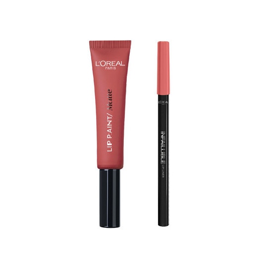 Set ruj de buze, LOREAL, Lip Kit Paint, 201 Hollywood Beige, creion inclus