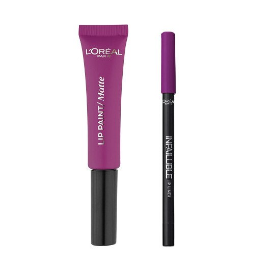 Set ruj de buze, LOREAL, Lip Kit Paint, 207 Wuthering Purple, creion inclus