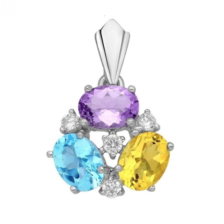 Pandantiv argint rodiat, pietre naturale topaz, ametist, citrin