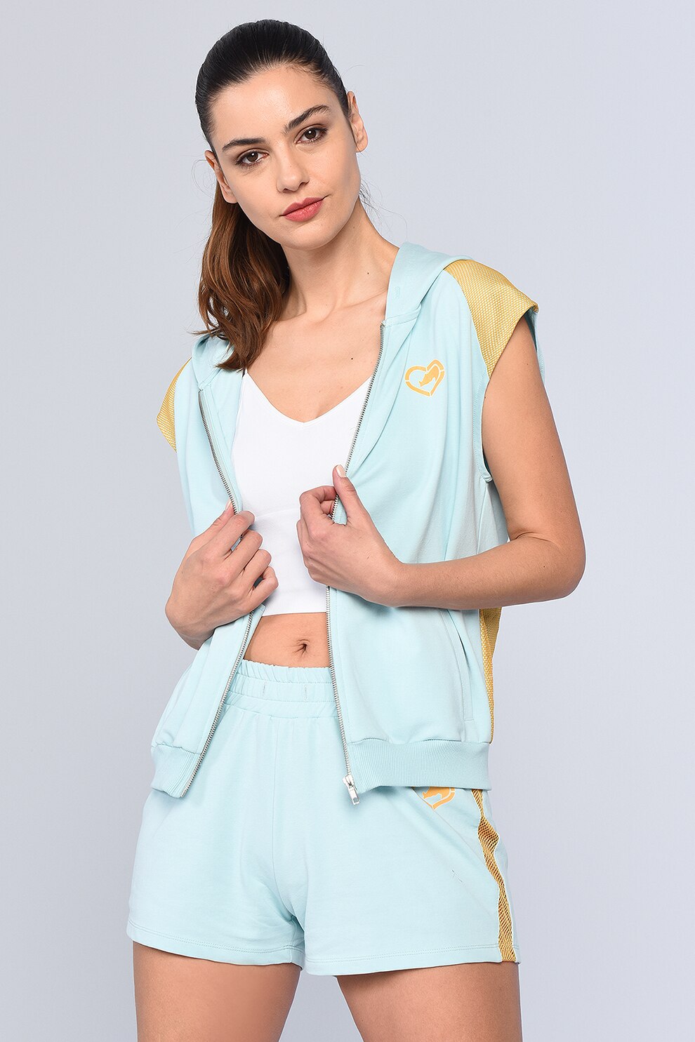 Ecko, Hanorac cu maneci scurte si fermoar Sole, Albastru deschis