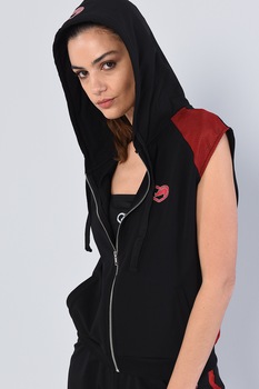 Ecko, Hanorac cu maneci scurte si insertii din plasa Sole, Negru/Rosu Ecko, Hanorac cu maneci scurte si insertii din plasa Sole, Negru/Rosu