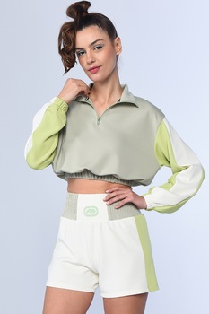 Ecko, Bluza sport crop cu fenta cu fermoar Star, Verde pal Ecko, Bluza sport crop cu fenta cu fermoar Star, Verde pal