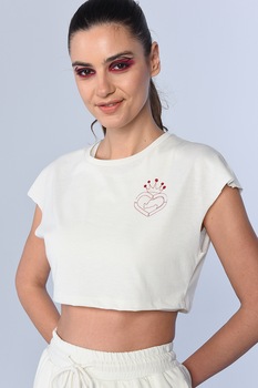 Ecko, Tricou crop regular fit cu maneci tip aripioara Tabby, Alb/Rosu Ecko, Tricou crop regular fit cu maneci tip aripioara Tabby, Alb/Rosu