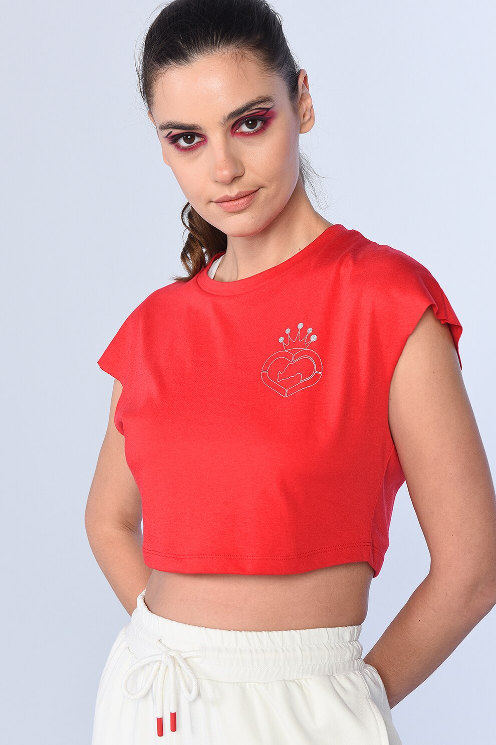 Ecko, Tricou crop regular fit cu maneci tip aripioara Tabby, Rosu