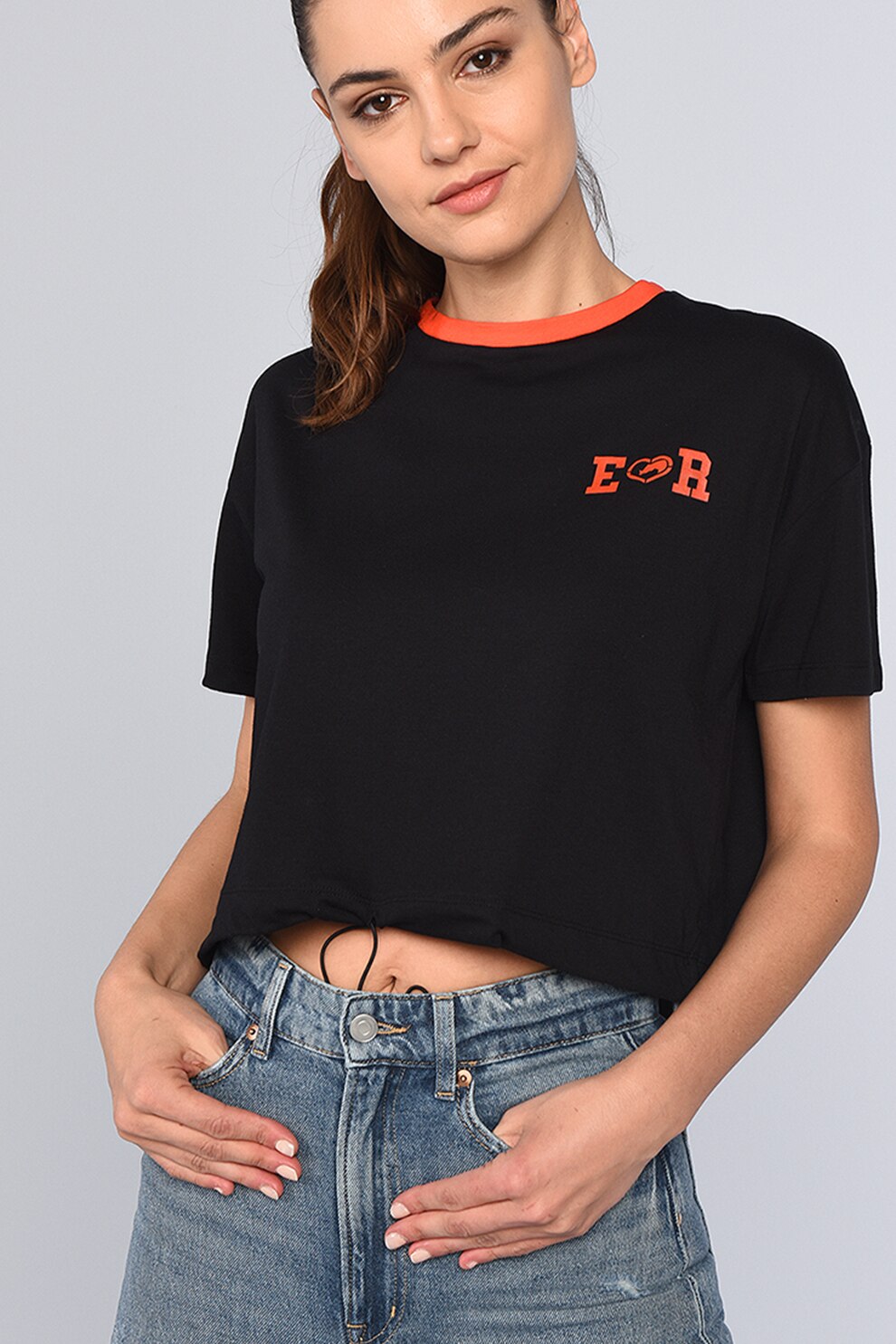 Ecko, Tricou crop regular fit Tavion, Negru