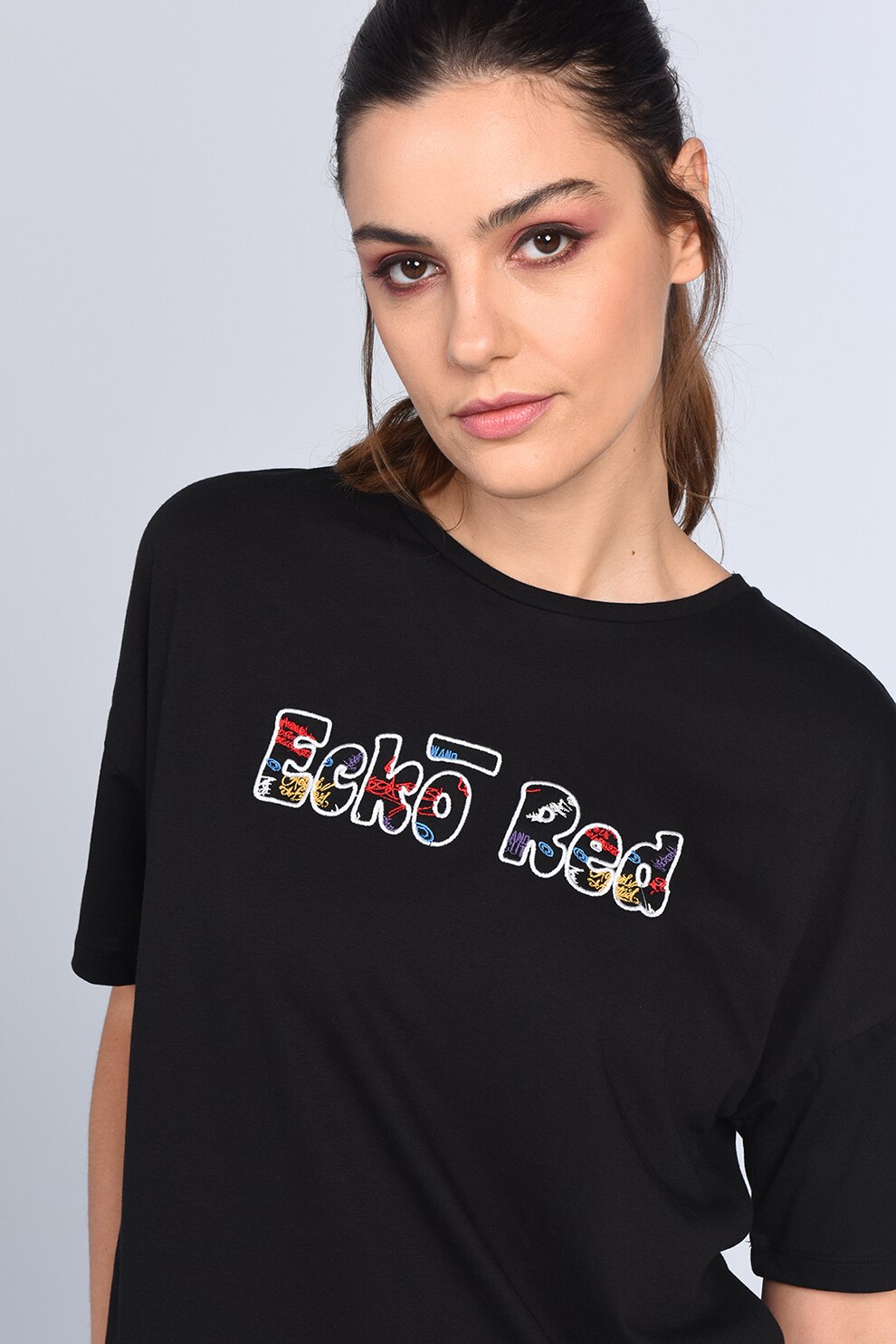 Ecko, Tricou regular fit cu maneci cazute Tetris, Negru, S