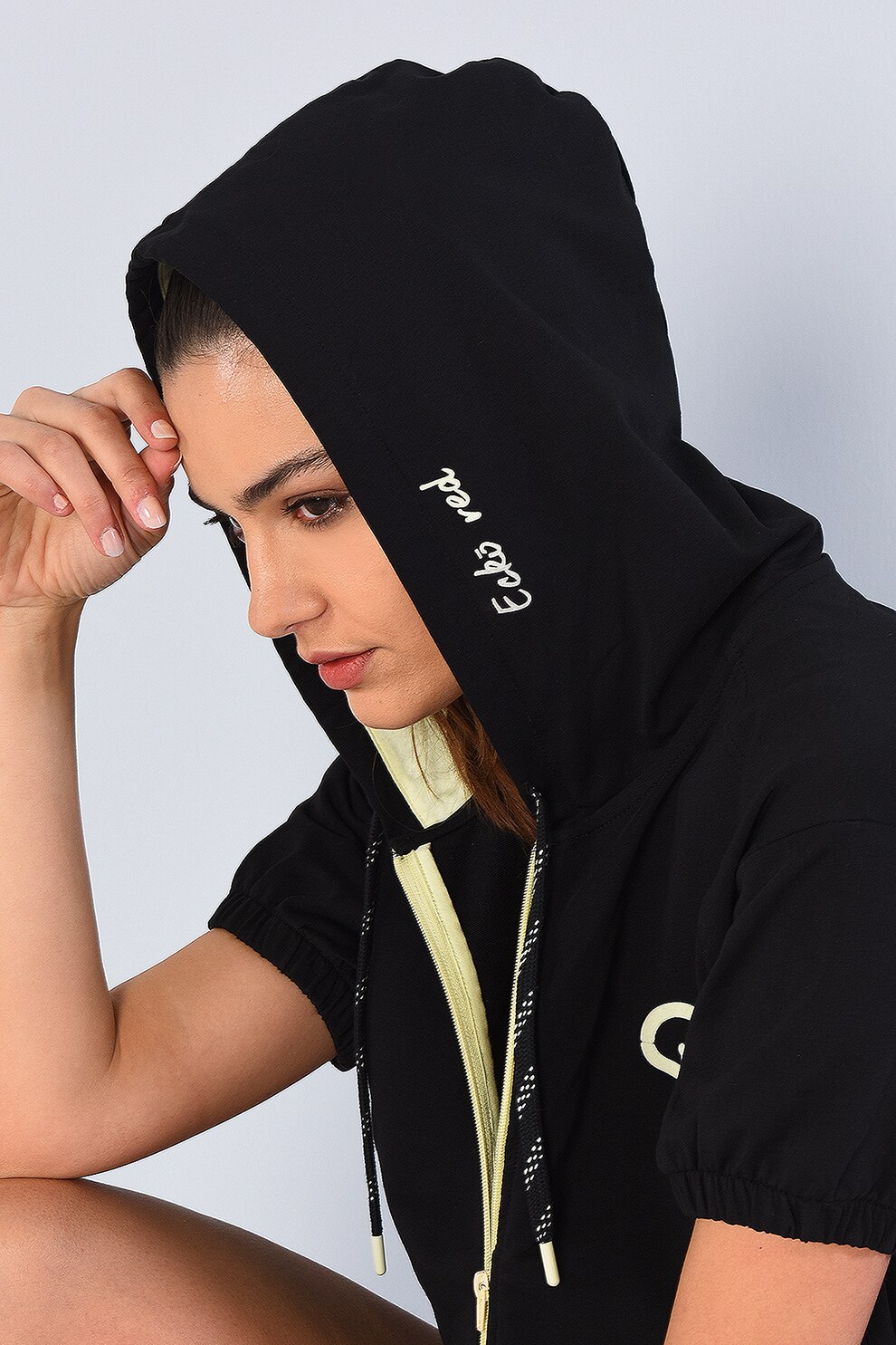 Ecko, Hanorac cu maneci scurte si terminatie elastica Yona, Negru, L