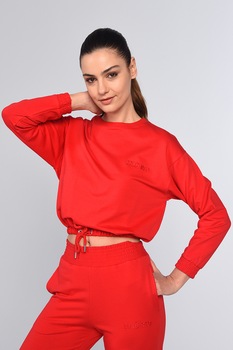 Ecko, Bluza sport crop cu decolteu la baza gatului Steward, Rosu, M Ecko, Bluza sport crop cu decolteu la baza gatului Steward, Rosu, M