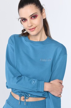 Ecko, Bluza sport crop cu decolteu la baza gatului Steward, Albastru Ecko, Bluza sport crop cu decolteu la baza gatului Steward, Albastru