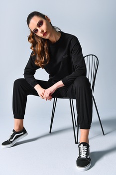 Ecko, Bluza sport crop cu snur la terminatie Steward, Negru Ecko, Bluza sport crop cu snur la terminatie Steward, Negru