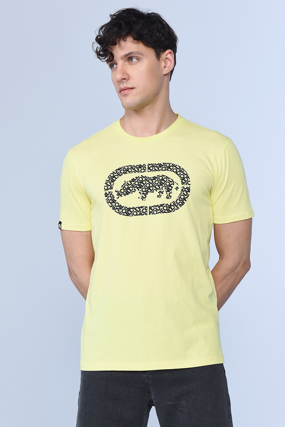 Ecko, Tricou regular fit cu logo Cooper, Galben pai/Negru
