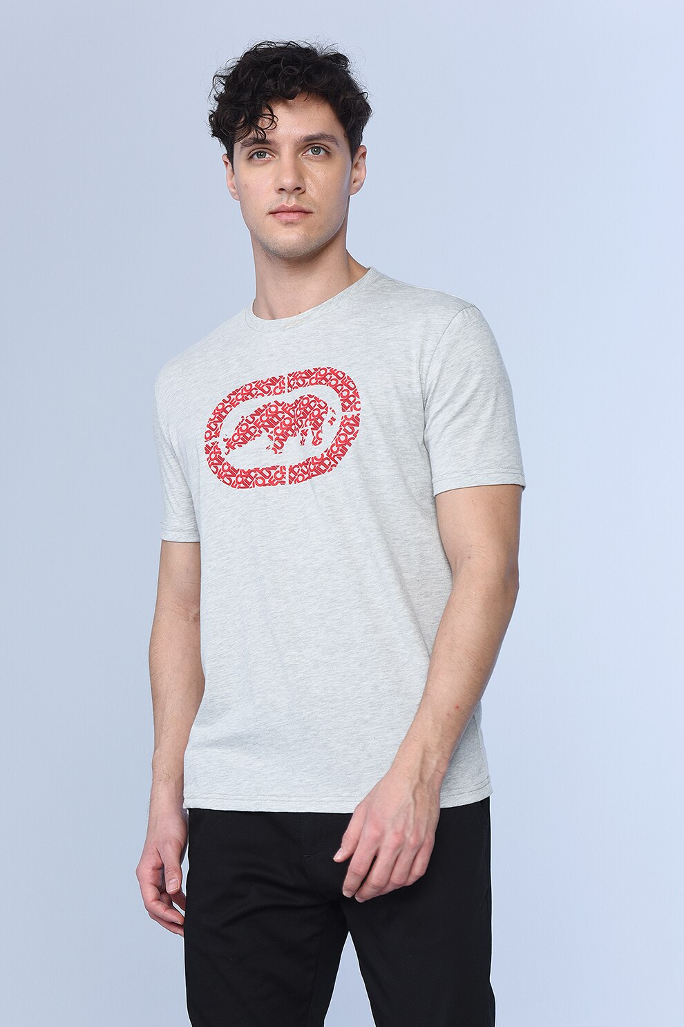 Ecko, Tricou regular fit cu logo Cooper, Gri deschis melange/Rosu