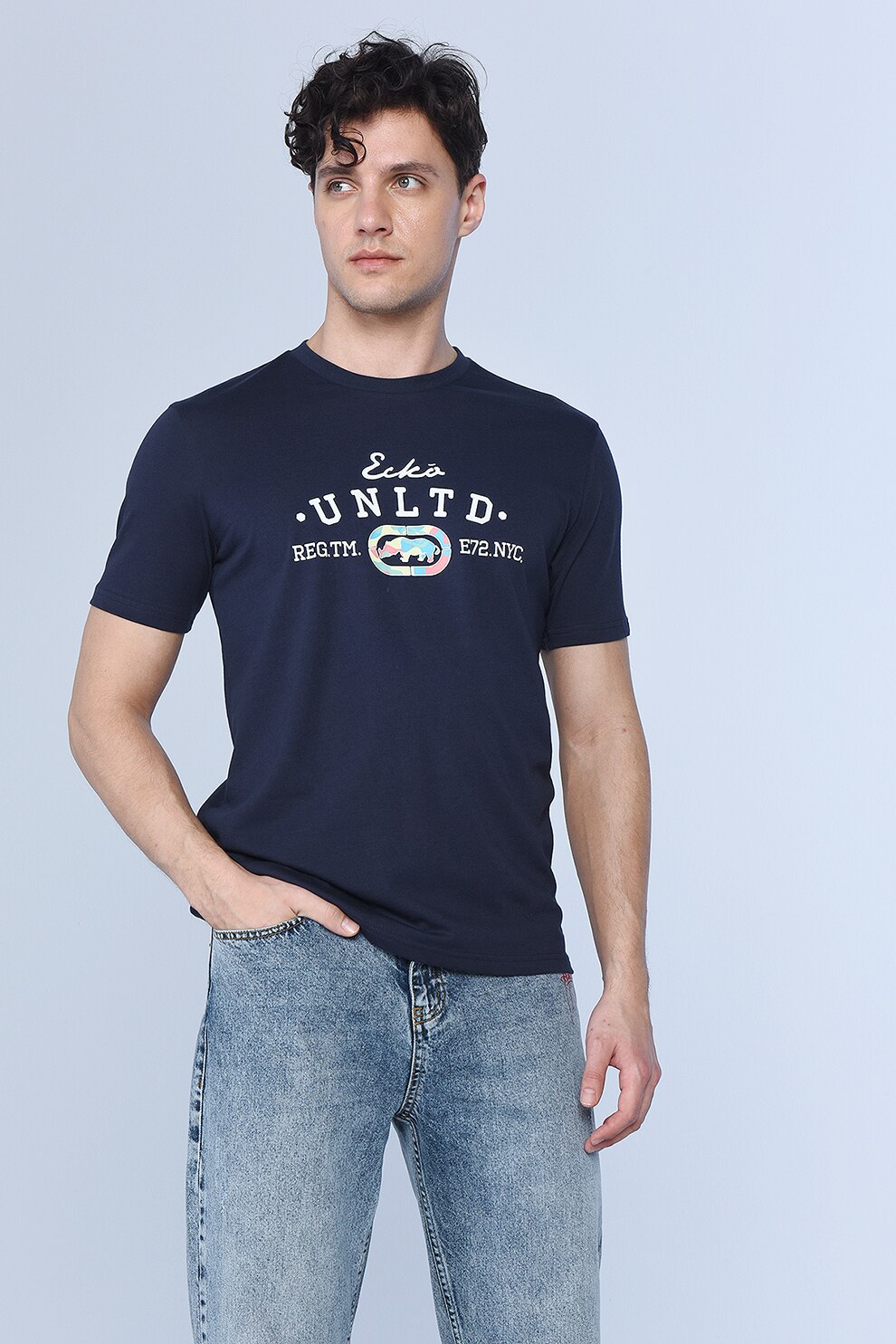 Ecko, Tricou regular fit cu imprimeu logo Joshua, Bleumarin inchis
