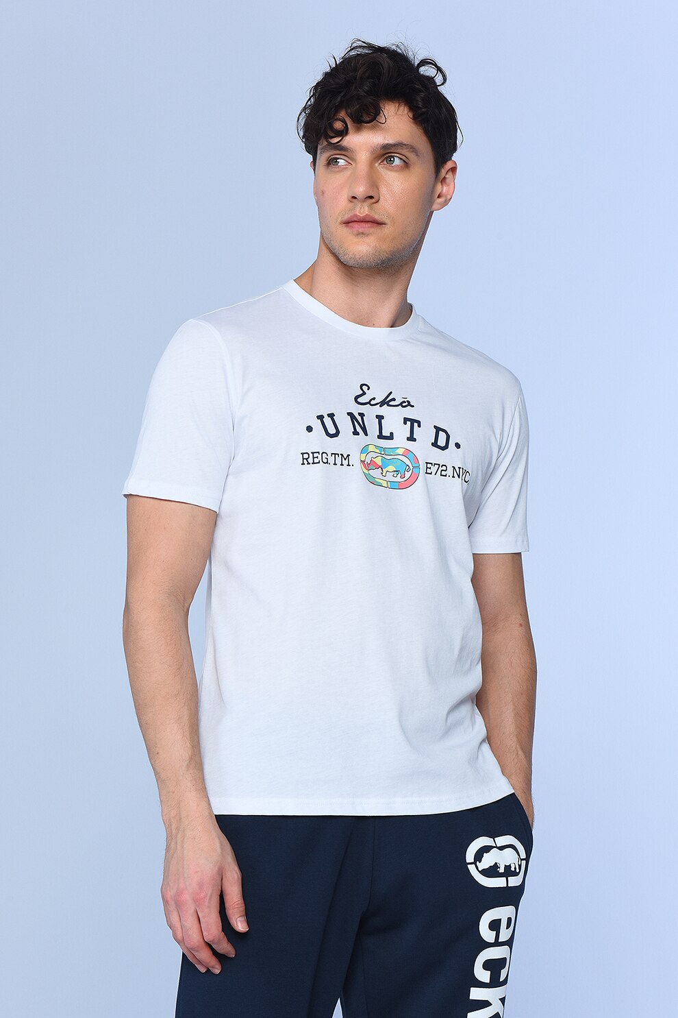 Ecko, Tricou regular fit cu imprimeu logo, Alb/Negru