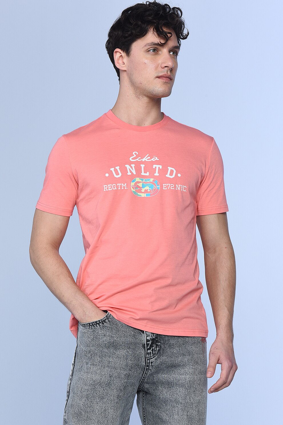 Ecko, Tricou regular fit cu imprimeu logo Joshua, Roz/Alb