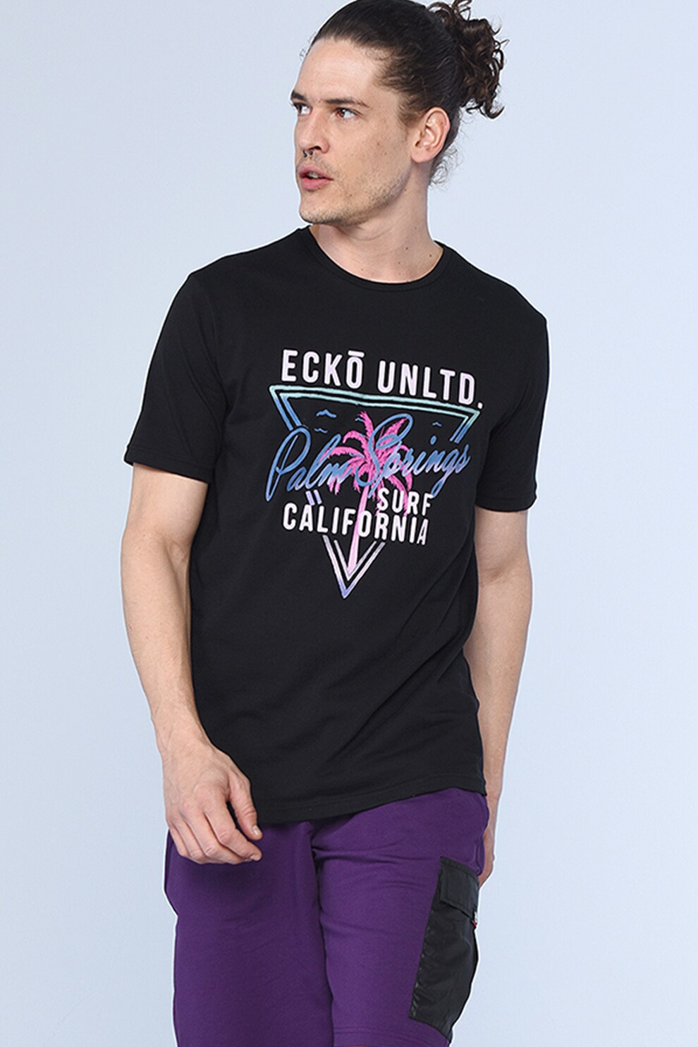 Ecko, Tricou regular fit cu imprimeu frontal Surf, Negru/Albastru/Alb