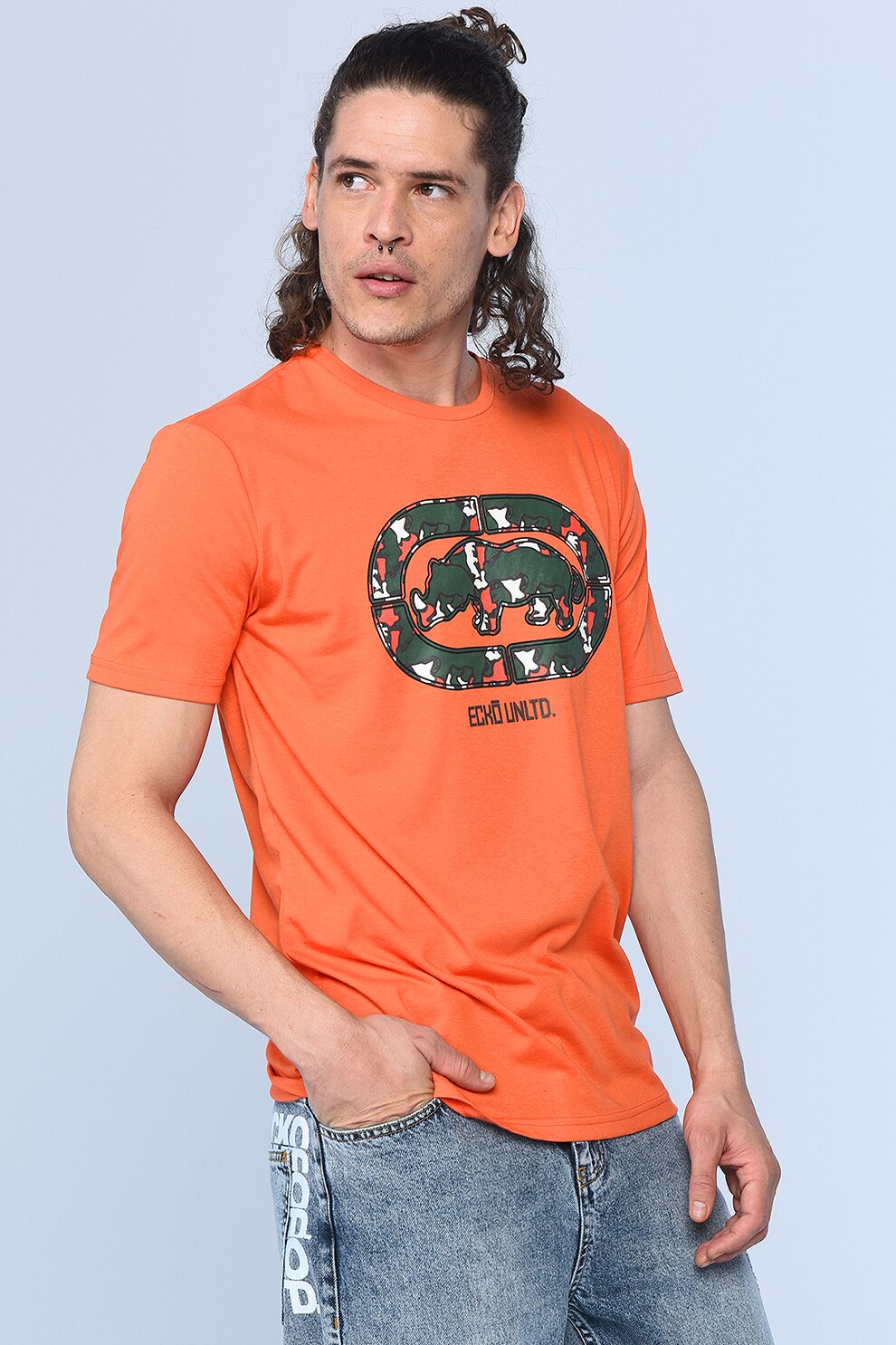 Ecko, Tricou regular fit cu imprimeu logo Thane, Portocaliu/Verde