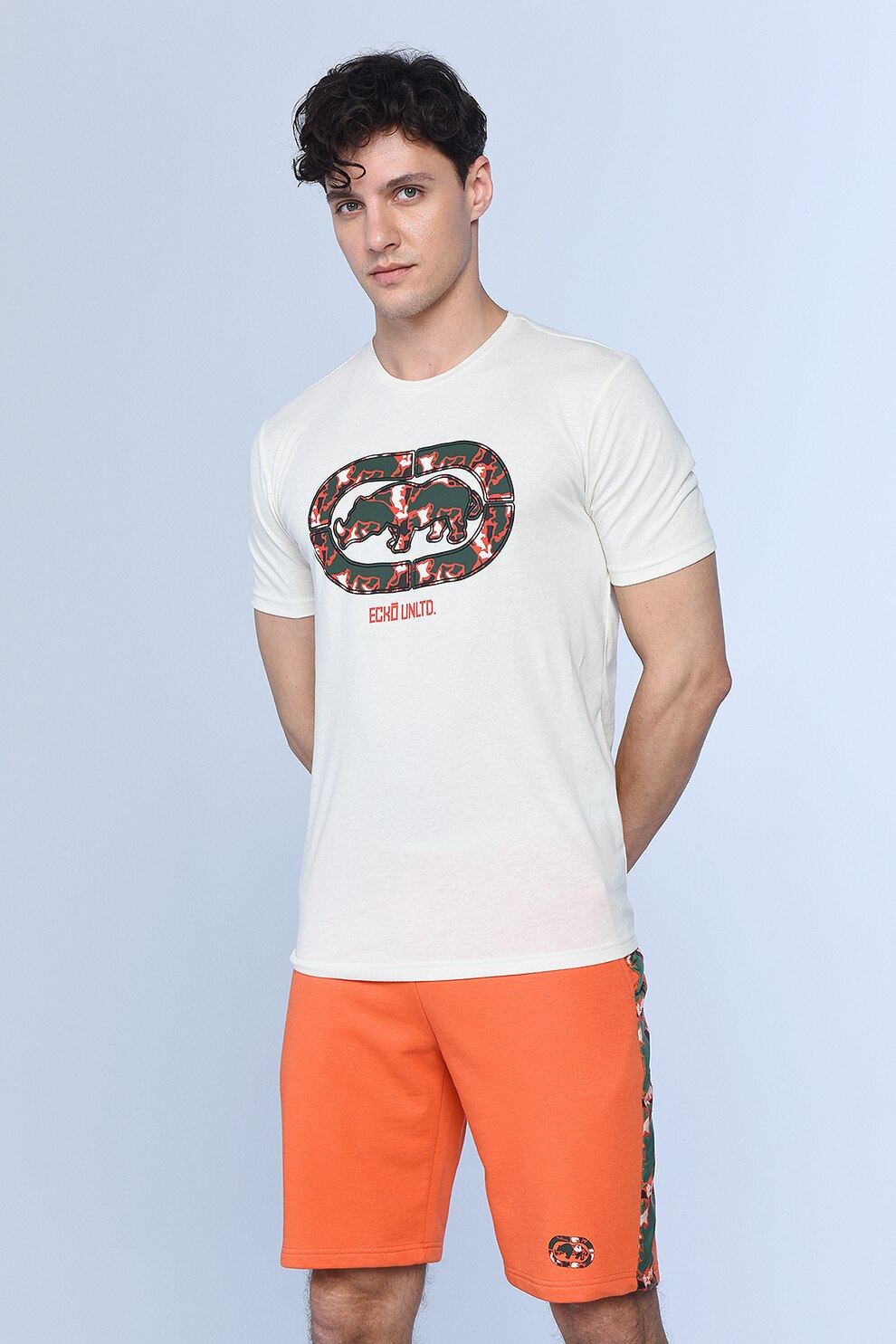 Ecko, Tricou regular fit cu imprimeu logo Thane, Alb/Verde/Oranj