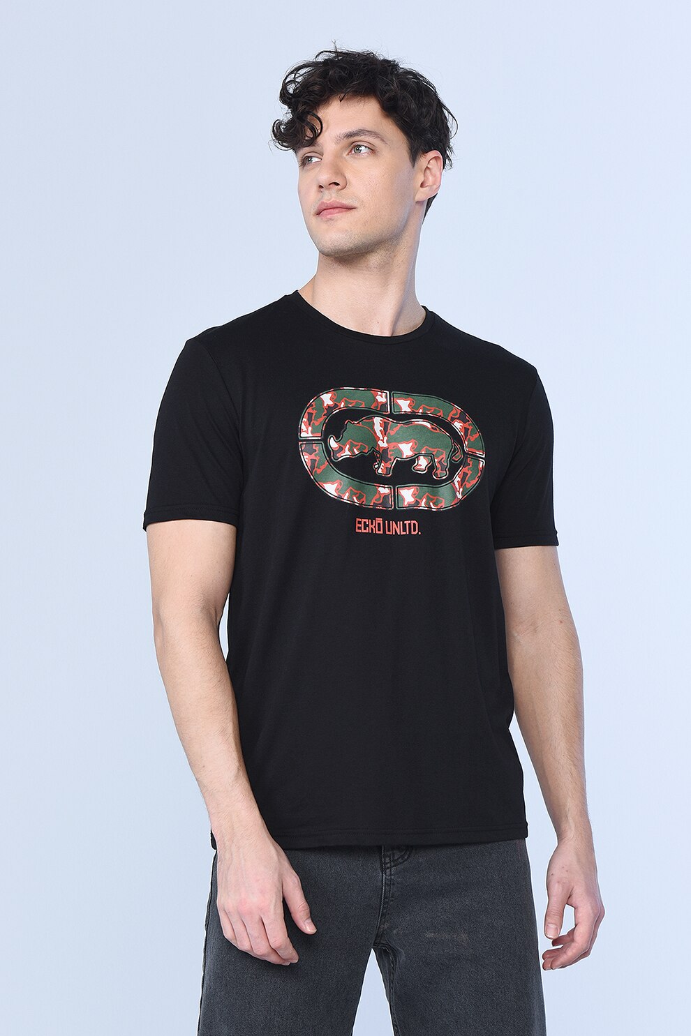 Ecko, Tricou regular fit cu logo Thane, Negru/Verde/Oranj