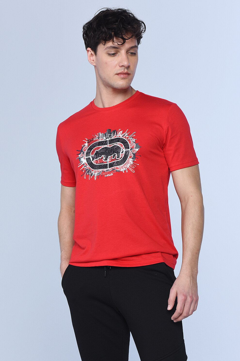 Ecko, Tricou regular fit cu logo contrastant Tuff, Rosu/Negru