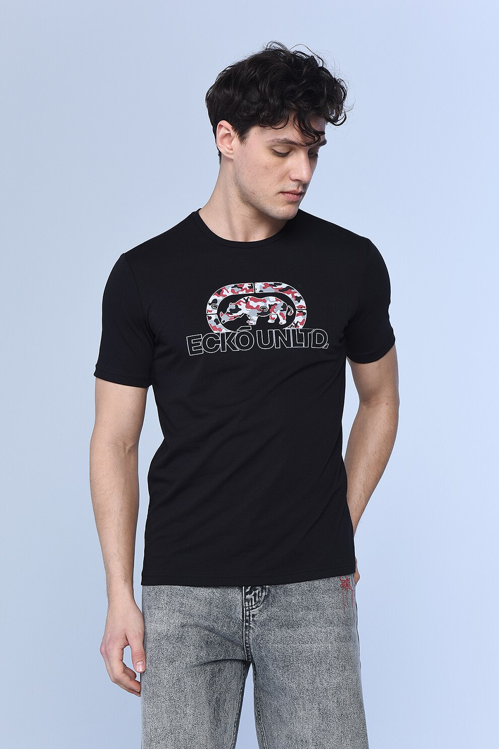 Ecko, Tricou regular fit cu decolteu la baza gatului Tucker, Negru