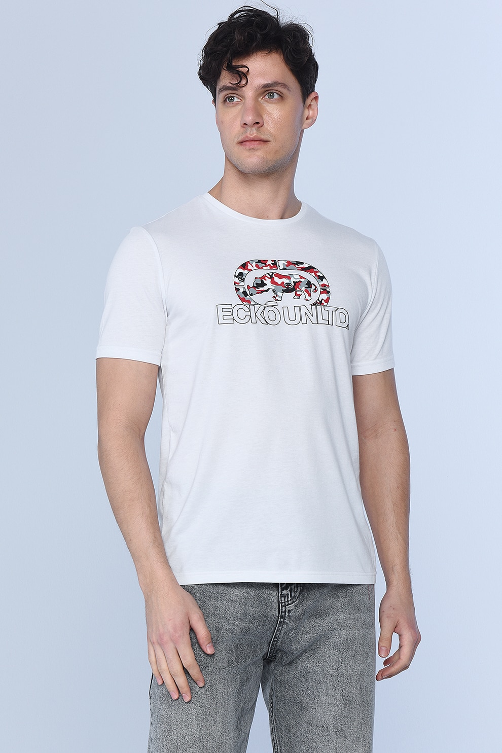 Ecko, Tricou regular fit cu decolteu la baza gatului Tucker, Alb