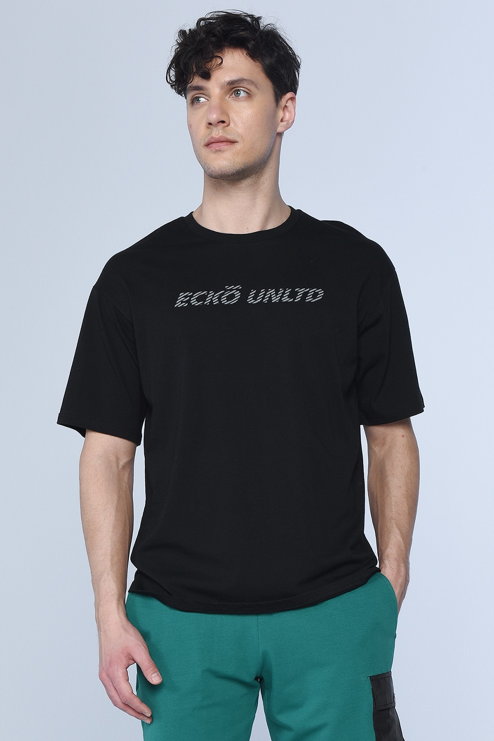 Ecko, Tricou supradimensionat Fleming, Negru/Alb
