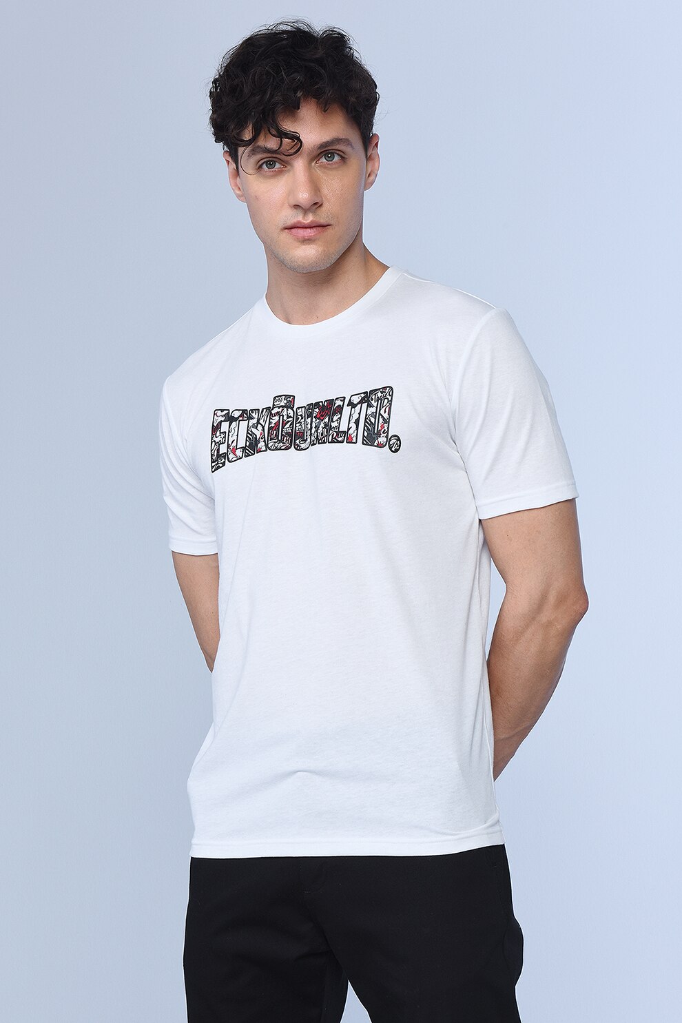 Ecko, Tricou regular fit cu imprimeu logo si grafic Toshi, Alb