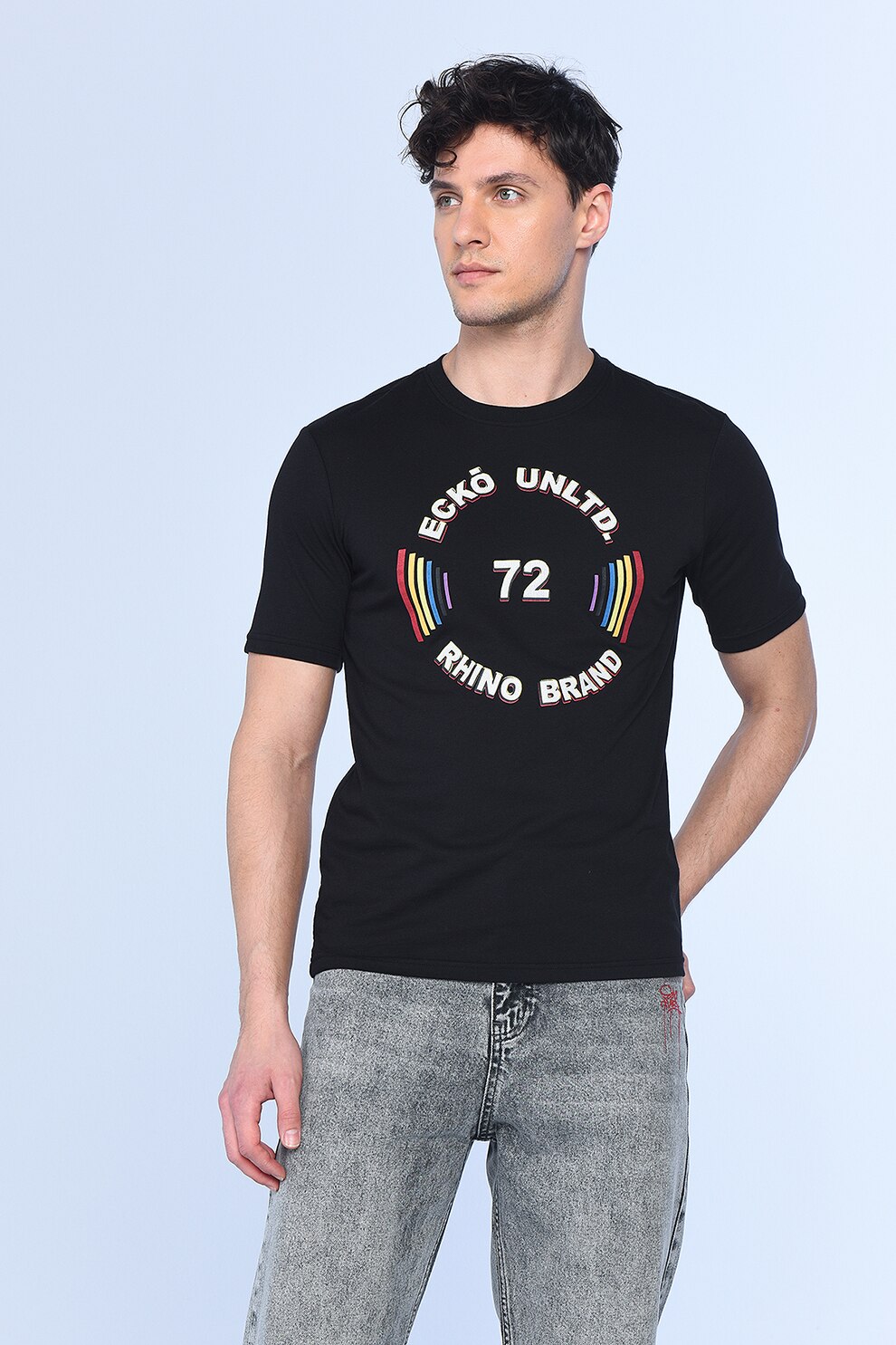 Ecko, Tricou regular fit cu imprimeu logo Thack, Negru