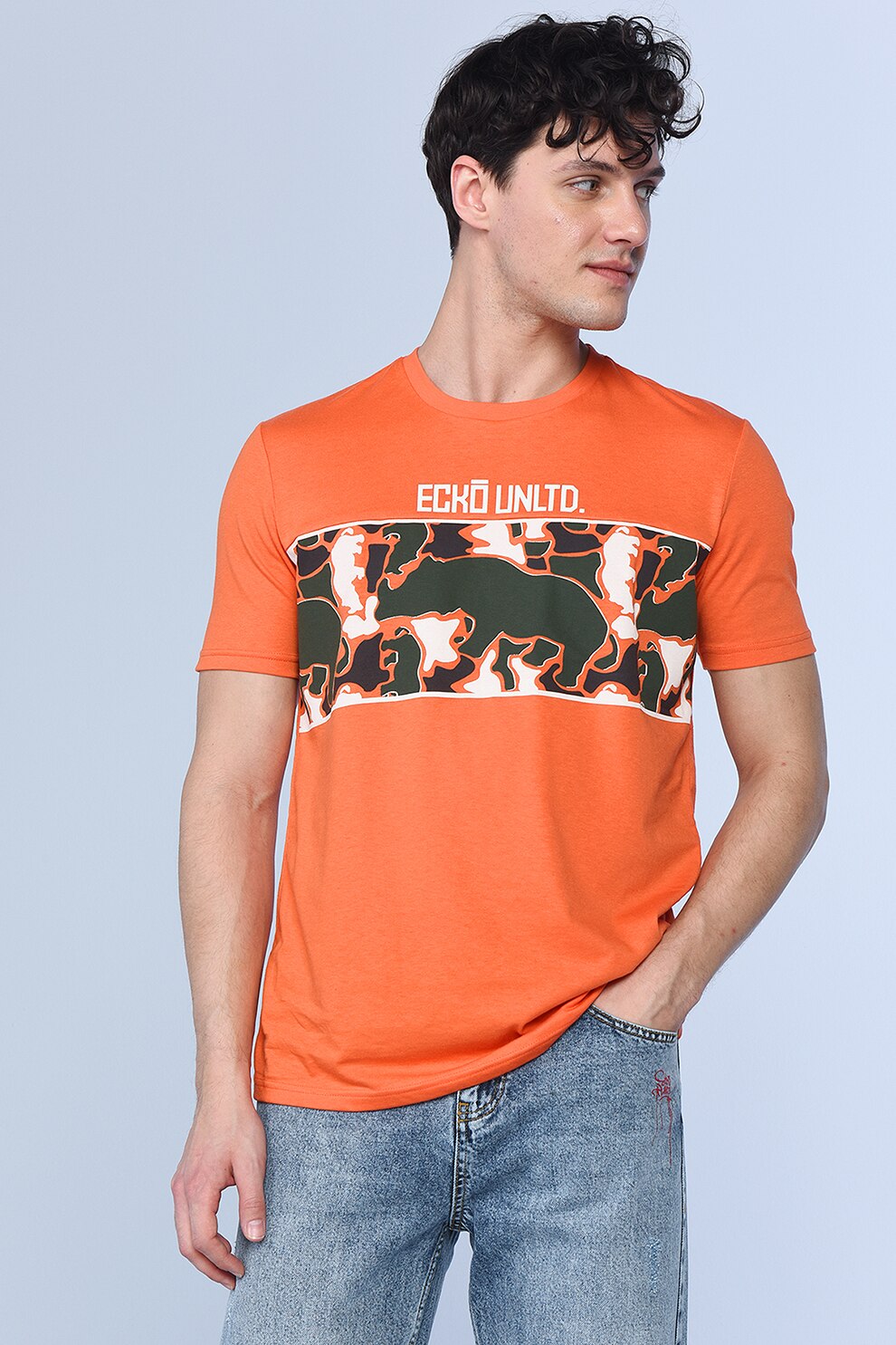 Ecko, Tricou din bumbac cu imprimeu Treven, Oranj/Negru