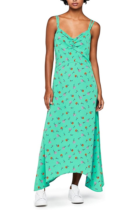 Дамска рокля Find AZ14125-5365453, V-образно деколте, Тънки презрамки, Флорални мотиви, Тюркоазено зелен, S