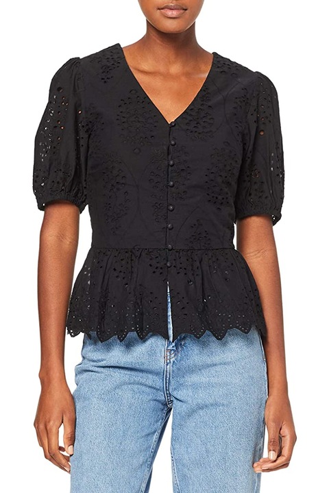 Női ing Find AZ14125-3443311, V nyakú, rövid ujjú, lyukakkal, fekete, 36 S