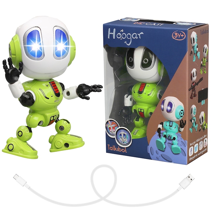 Интерактивна робот играчка Hoogar, Зелен/Бял, 3+