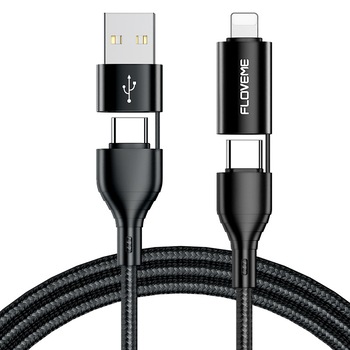 Cablu de incarcare rapida FLOVEME 4 in 1 3A, USB A ,USB-C, Lighting, calitate inalta Cablu de incarcare rapida FLOVEME 4 in 1 3A, USB A ,USB-C, Lighting, calitate inalta