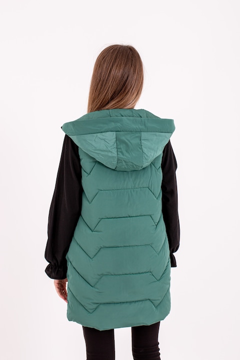 Vesta dama lunga cu gluga, culoare Verde, L