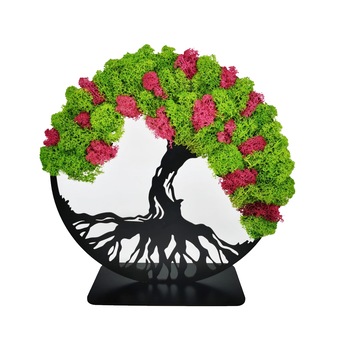 Decor Copacul vietii cu licheni roz si verzi, decoratiune cu suport, 20 cm, Negru Decor Copacul vietii cu licheni roz si verzi, decoratiune cu suport, 20 cm, Negru