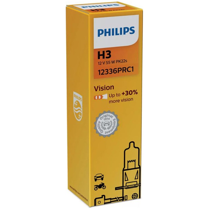 Bec H3 Philips Vision +30% 12V 55W PK22S